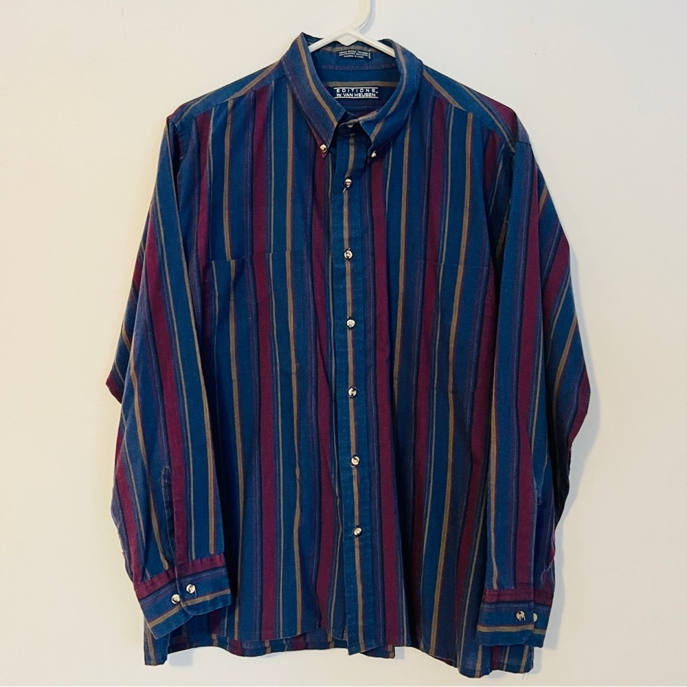 90s Striped Button-down Shirt Large Van Heusen Vintage